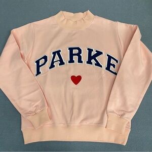 Parke Pale Pink Crew Sweatshirt with Navy Logo and Red Heart